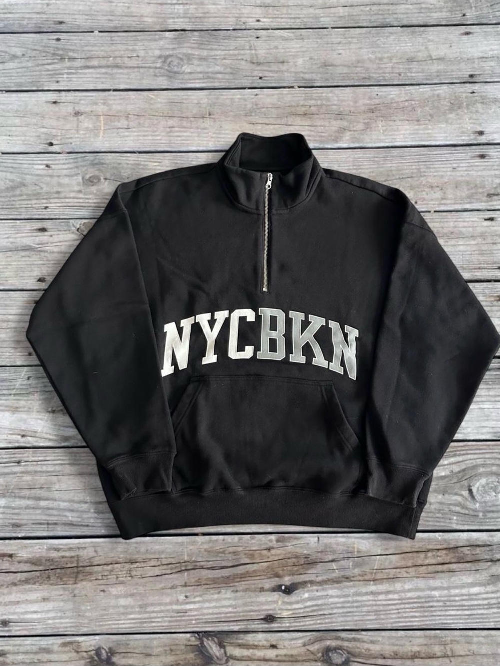 H&M Black Half-Zip Sweatshirt with White NYCBKN Lettering